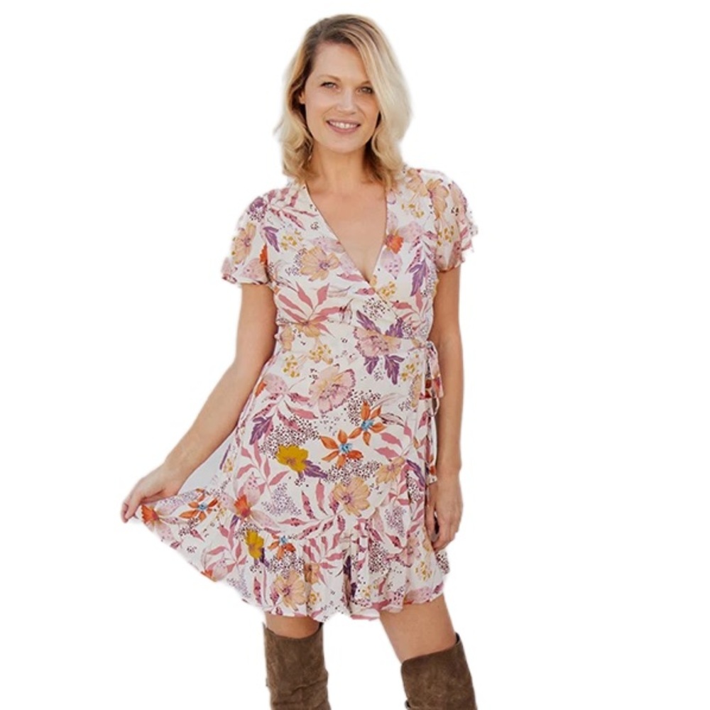 Love Stitch Alanna Flutter Sleeve Wrap Dress